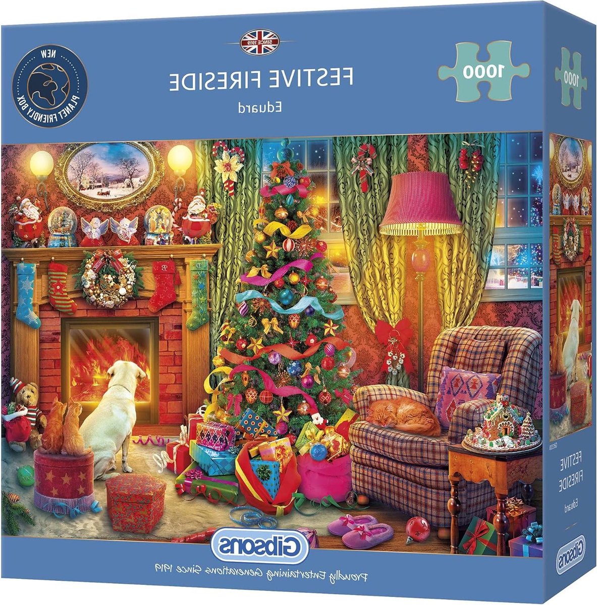 Legpuzzel Feestelijke open haard - Kerst puzzel - Ontspanning thuis - Premium gerecycled bord - 68x49 cm - Multicolor