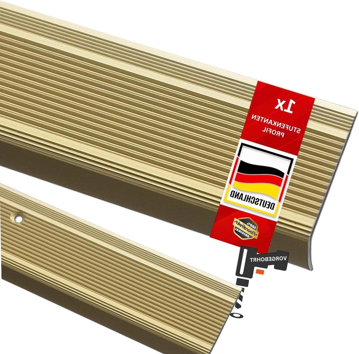 Aluminium Trapprofiel - Trapneus L-profiel - Traprand Afwerken - Voorgeboord - 100 cm - Goud