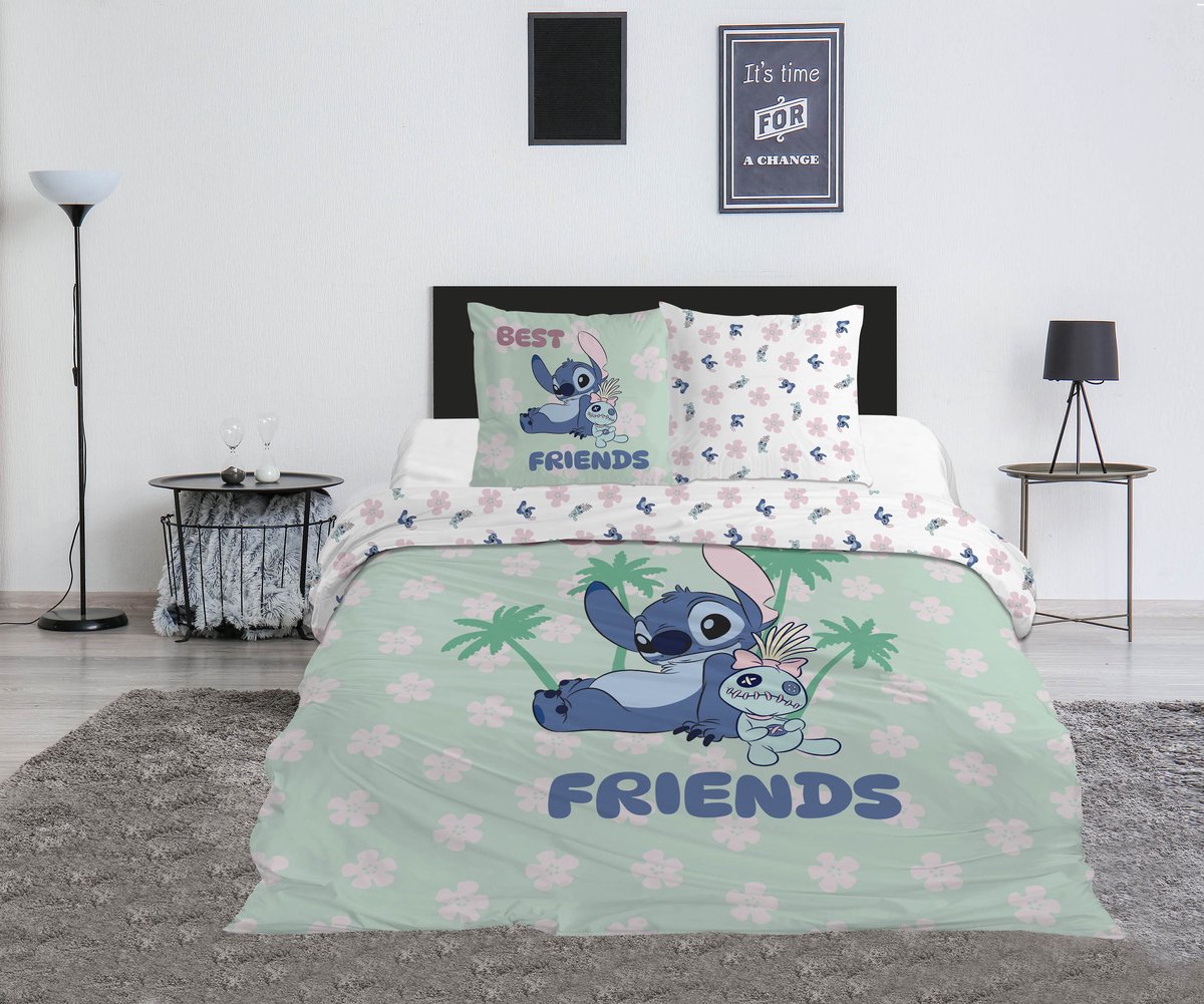Beddengoed Stitch Disney 200x200 cm + 2 Slopen 65x65 cm Katoenmix Omkeerbaar | Best Friends Scrump | Officiële Licentie