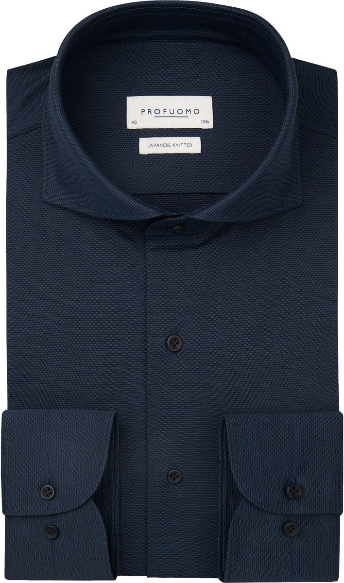 Profuomo slim fit heren overhemd - jersey - donkerblauw - Strijkvriendelijk - Boordmaat: 37
