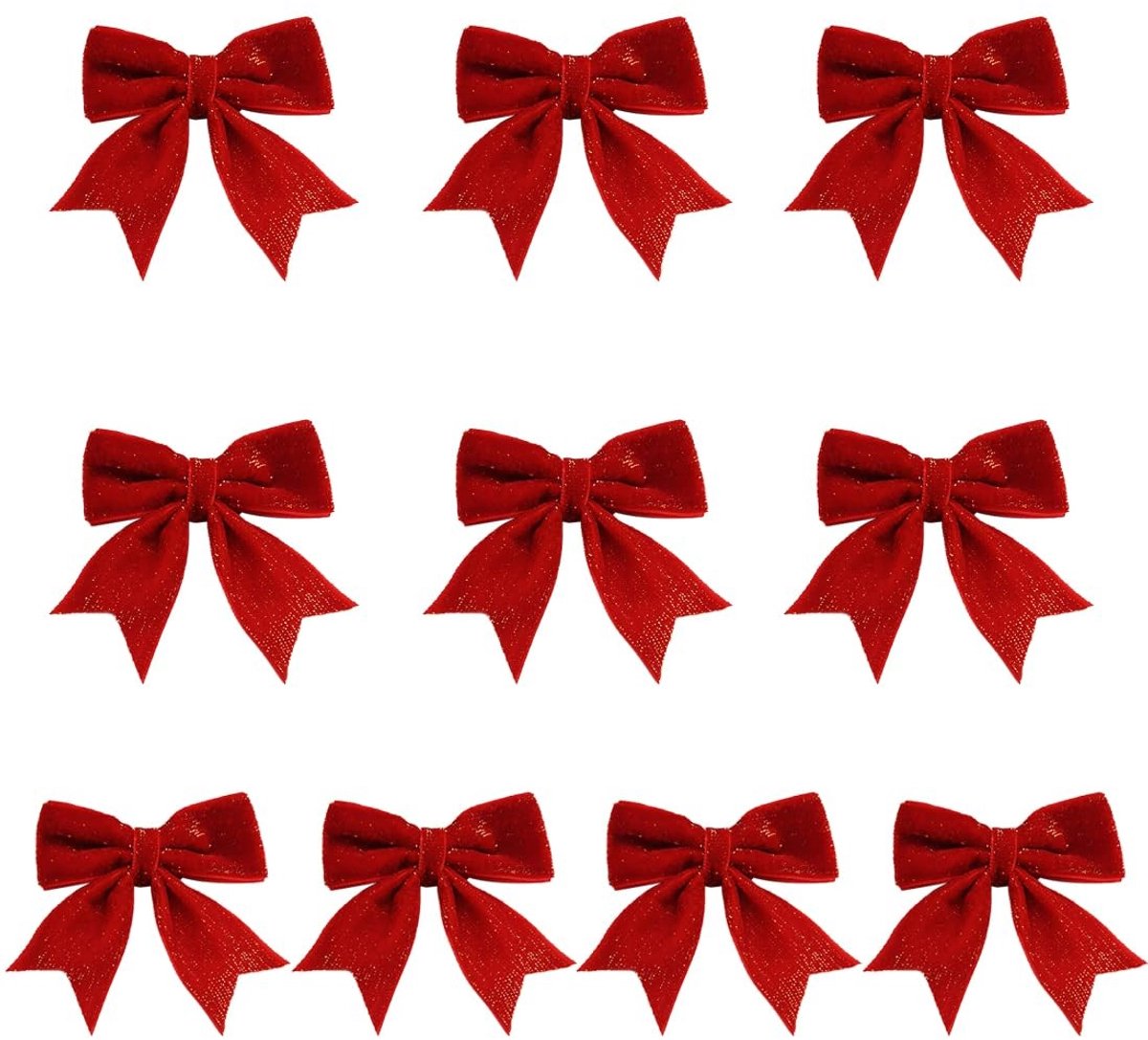 Allecto - Strikken - Decoratieve strikken - Glittergeschenkstrikken - Rode kleur - Slingerstrikken - 10 stuks - Perfect voor feestelijkheden