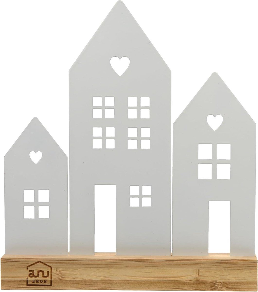 Huisjes-opsteller Stad - Decoratiehuisjes Set - Huis Inrichten - Met Hartjes Detail - 3 Huizen - Wit