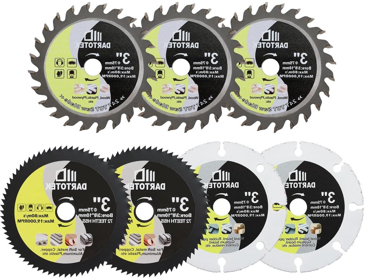 Cirkelzaagblad Set - Zaagblad Hout - Hout Bewerken - Gehard Staal - 75 mm - Geel