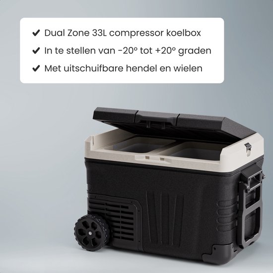 Auronic Compressor Koelbox Elektrisch 12V en 240 volt - Dual Zone - 33L - Met Wielen en Hendel - Zwart van Merkloos — afbeelding 3
