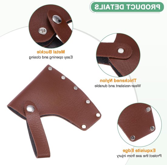 2-Pack Bijl Beschermhoes van Leer voor 1 lb Bijl, Dubbele Snap Hoes voor Buitenactiviteiten, Ideaal voor Hiking en Werk met Bijlblad Bescherming [Bruin] — afbeelding 5