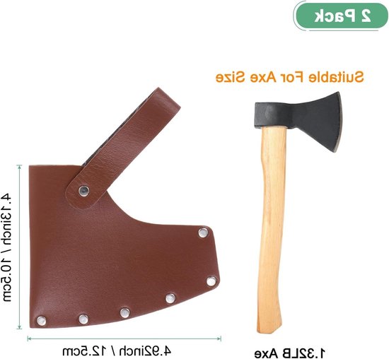 2-Pack Bijl Beschermhoes van Leer voor 1 lb Bijl, Dubbele Snap Hoes voor Buitenactiviteiten, Ideaal voor Hiking en Werk met Bijlblad Bescherming [Bruin] — afbeelding 2