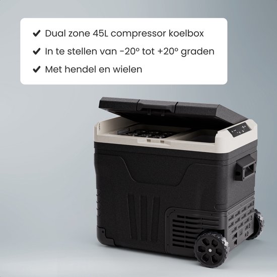Auronic Compressor Koelbox Elektrisch 12V en 240 volt - Dual Zone - 45L - Met Wielen en Hendel - Zwart van Merkloos — afbeelding 3