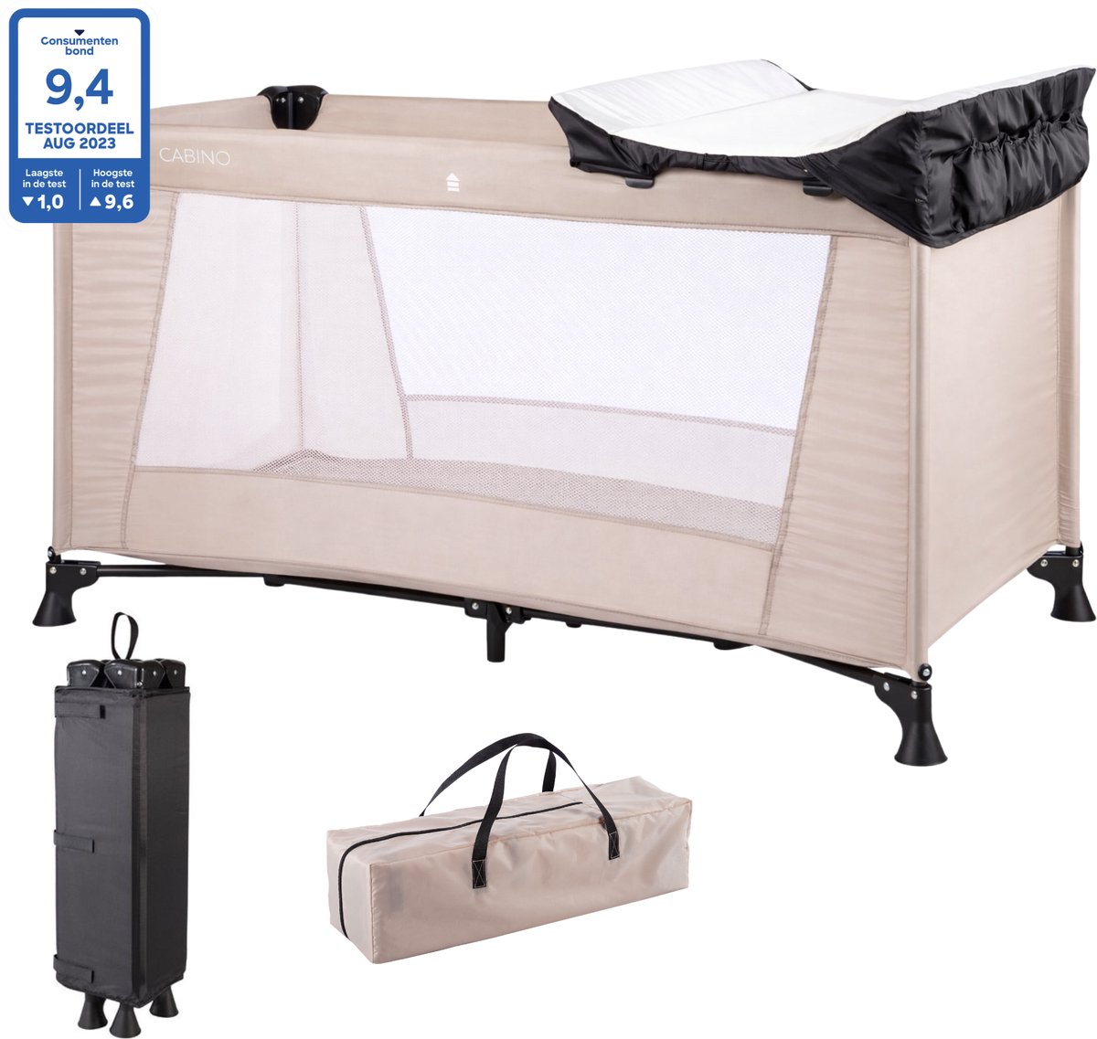 Cabino Campingbedje / Reisbedje Opvouwbaar met Care set Zwart – 120 x 60 cm - Dune