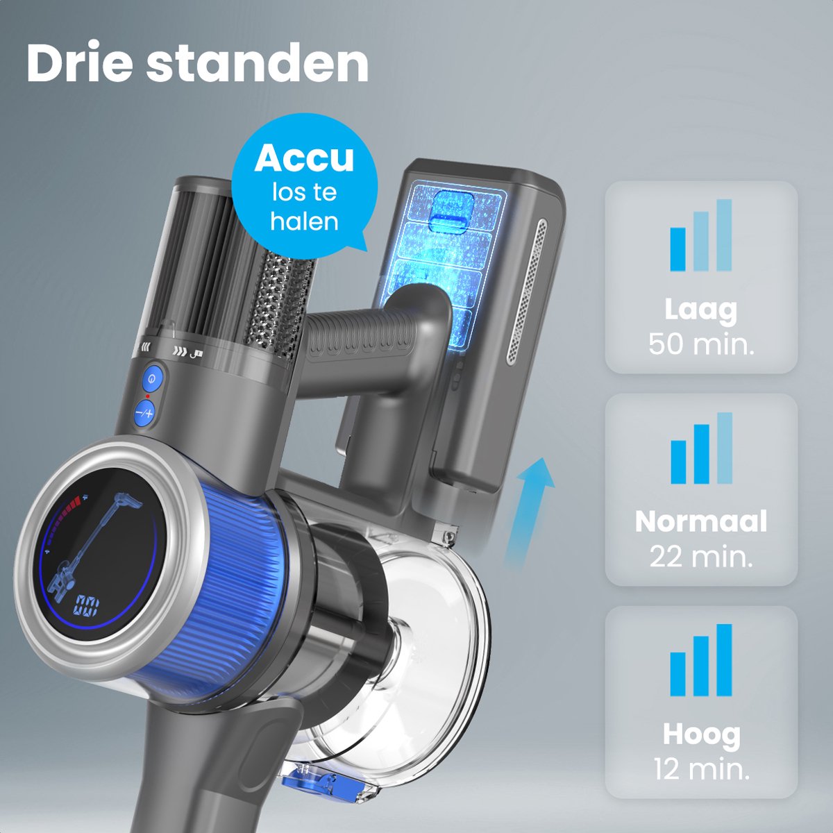 Auronic Steelstofzuiger Draadloos 350W - Draadloze Stofzuiger - HEPA Filter - Zelfstaand - Extra Accu - Op Accu - Zonder Zak - Kruimeldief - Vacuum Cleaner - Grijs/Blauw — afbeelding 5