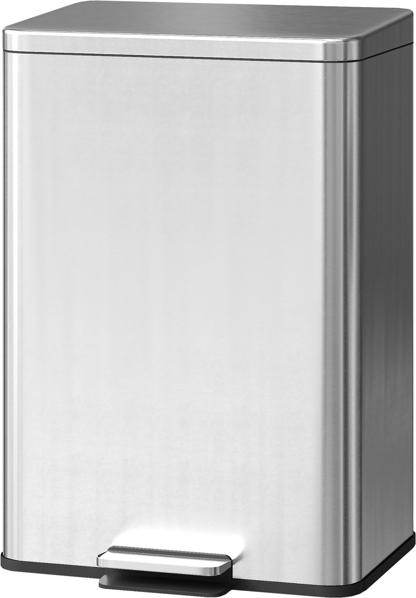 1 stuk – Afvalbak – 20 liter – Met pedaalbediening – Met soft-close deksel en uitneembare binnenemmer – Zilver – 34,2 x 30,6 x 44,2 cm