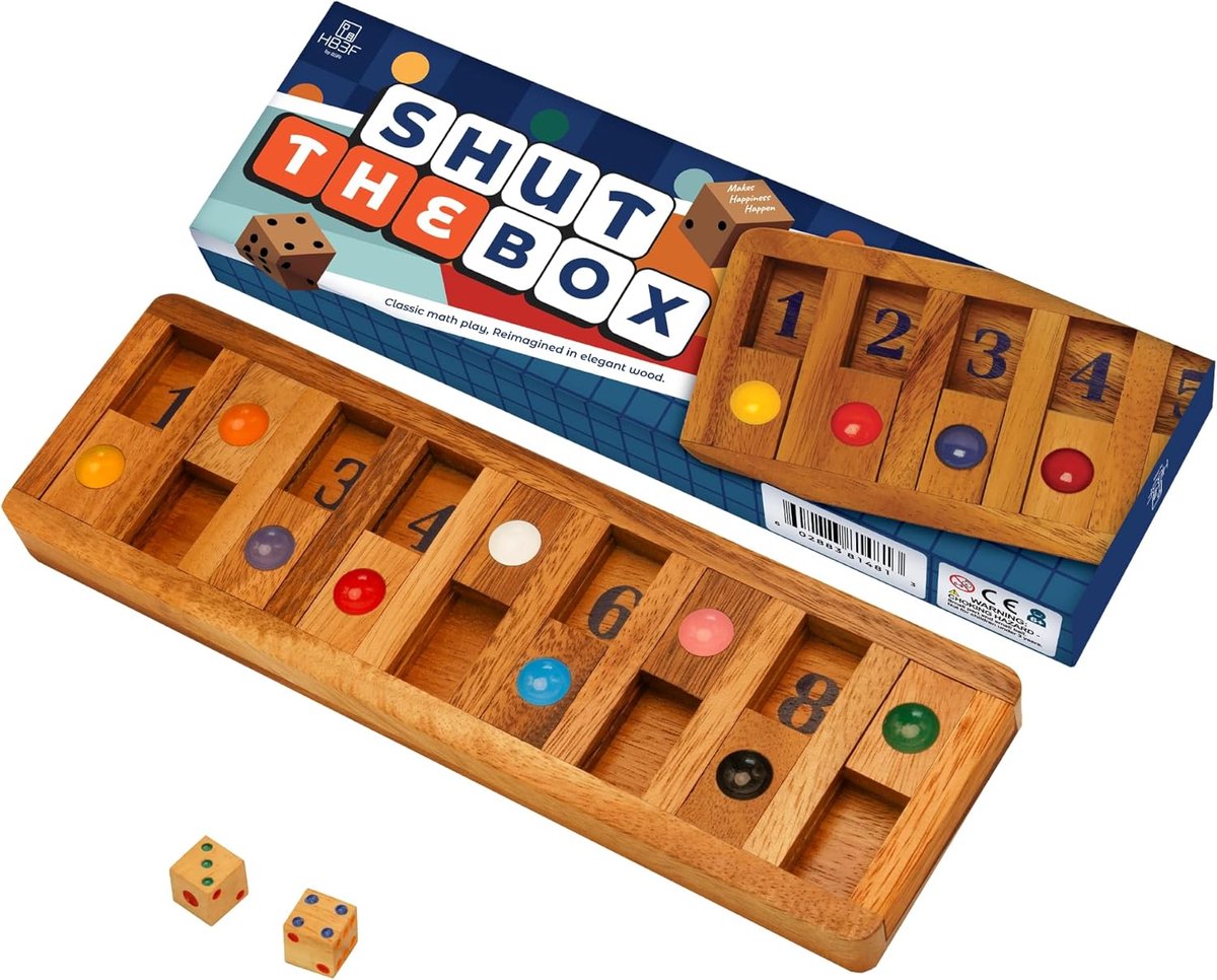Bsiri Shut The Box - Dobbelspel - Tactiek- en Rekenspel (1-9) - Bordspel, Educatief Speelgoed, Leerspel voor Kinderen en Volwassenen - 1 Speler