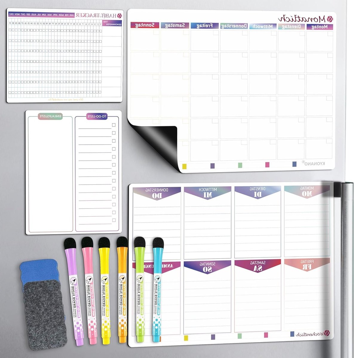 Familie Planner Magnetisch - 4-delige Weekplanner, Maandplanner, Takenlijst en Gewoontetracker voor Organisatie en Efficiëntie