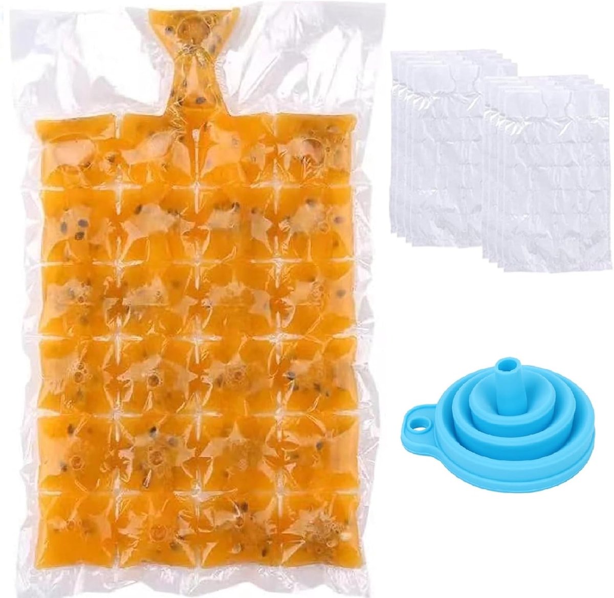 Wegwerp IJsblokjeszakjes Met Trechter - 30 Stuks - Lekvrij Zelfsluitend - Stapelbare Ijsvorm Voor Gemakkelijke IJsblokjes - Perfect Voor Feesten - Cocktails En Koelboxen - Afmeting 31.5x18.5 cm