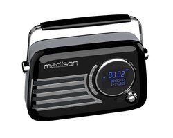 Madison - FREESOUND-VR40BK-DAB - Vintage DAB+ Radio op Batterij - Bluetooth, FM, USB, Subwoofer - Glanzend Zwart