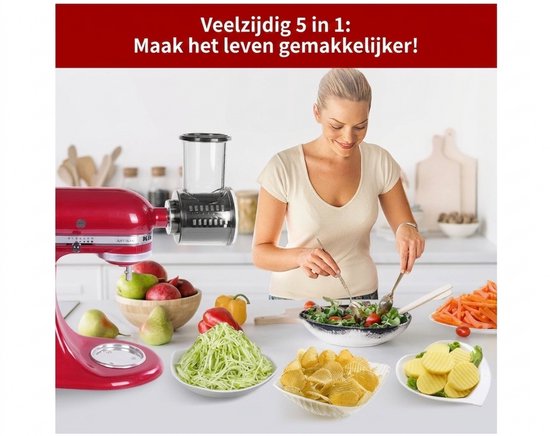 Groentesnijder en Rasp Accessoire voor KitchenAid - Inclusief 3 Snijbladen - Roestvrij Staal - Keukenmachine Opzetstuk van Merkloos — afbeelding 3