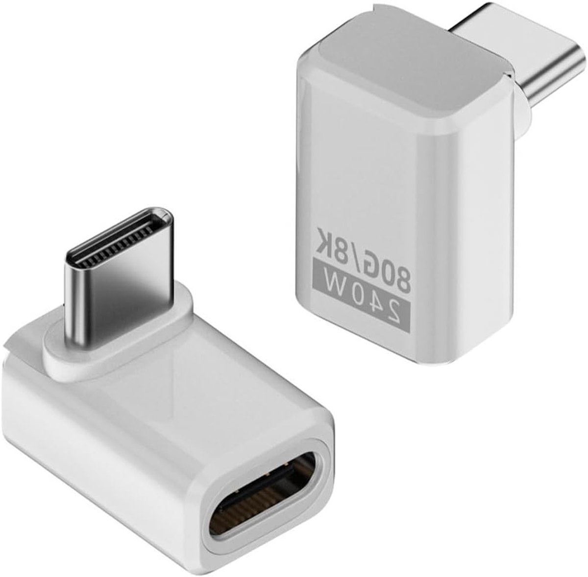 USB-C Adapter 240W met 90 Graden Hoek, 80Gbps Dataoverdracht, Ondersteunt 8K@60Hz en Thunderbolt 5/4/3, Geschikt voor iPad en MacBook (2 Stuks)