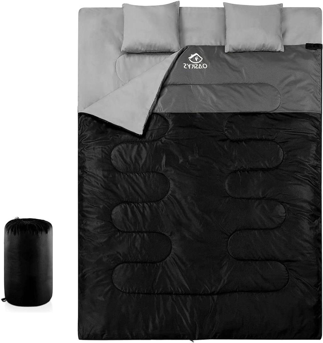 Dubbele Slaapzak - Tweepersoons Slaapzak - Kamperen en Reizen - Waterdicht en Ademend - Queen Size XL - Zwart