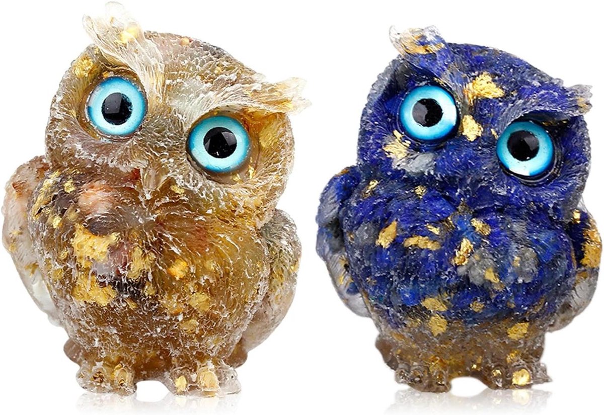 Kleurrijke Uil Beeldjes - Decoratieve Uiltjes - Woondecoratie - Handgemaakt Kristal - 43 cm - Multicolor