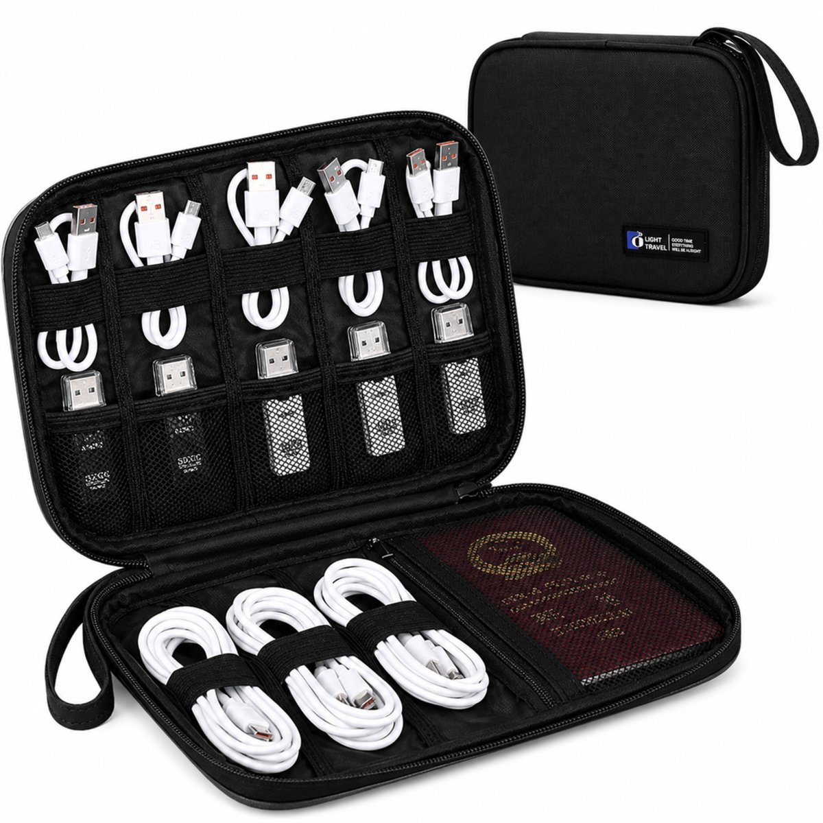 Tamarow 1 Stuk Kabel Organiser Tas - Kabeltas - Electronica Organizer Etui - Opbergtas voor Kabels en Accessoires - Zwart