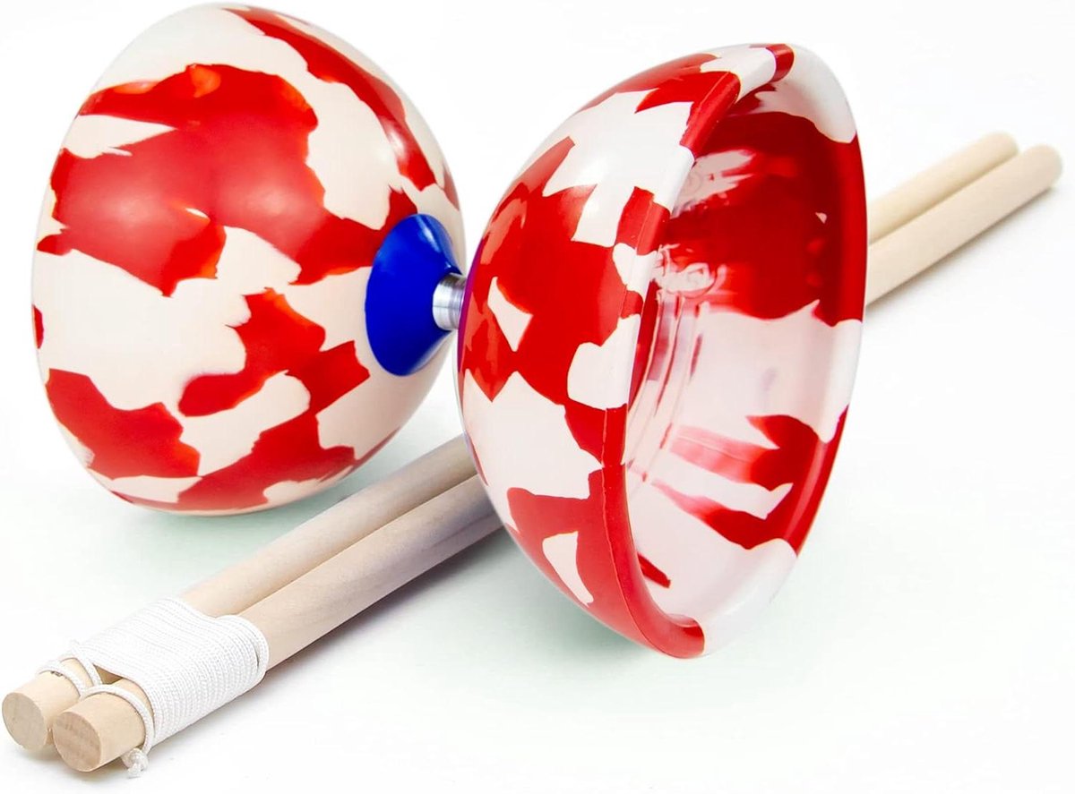 Diabolo Jongleerset - Jongleerbal Set - Vaardigheden Oefenen - Vaste As - 100 mm diameter - Rood/Wit