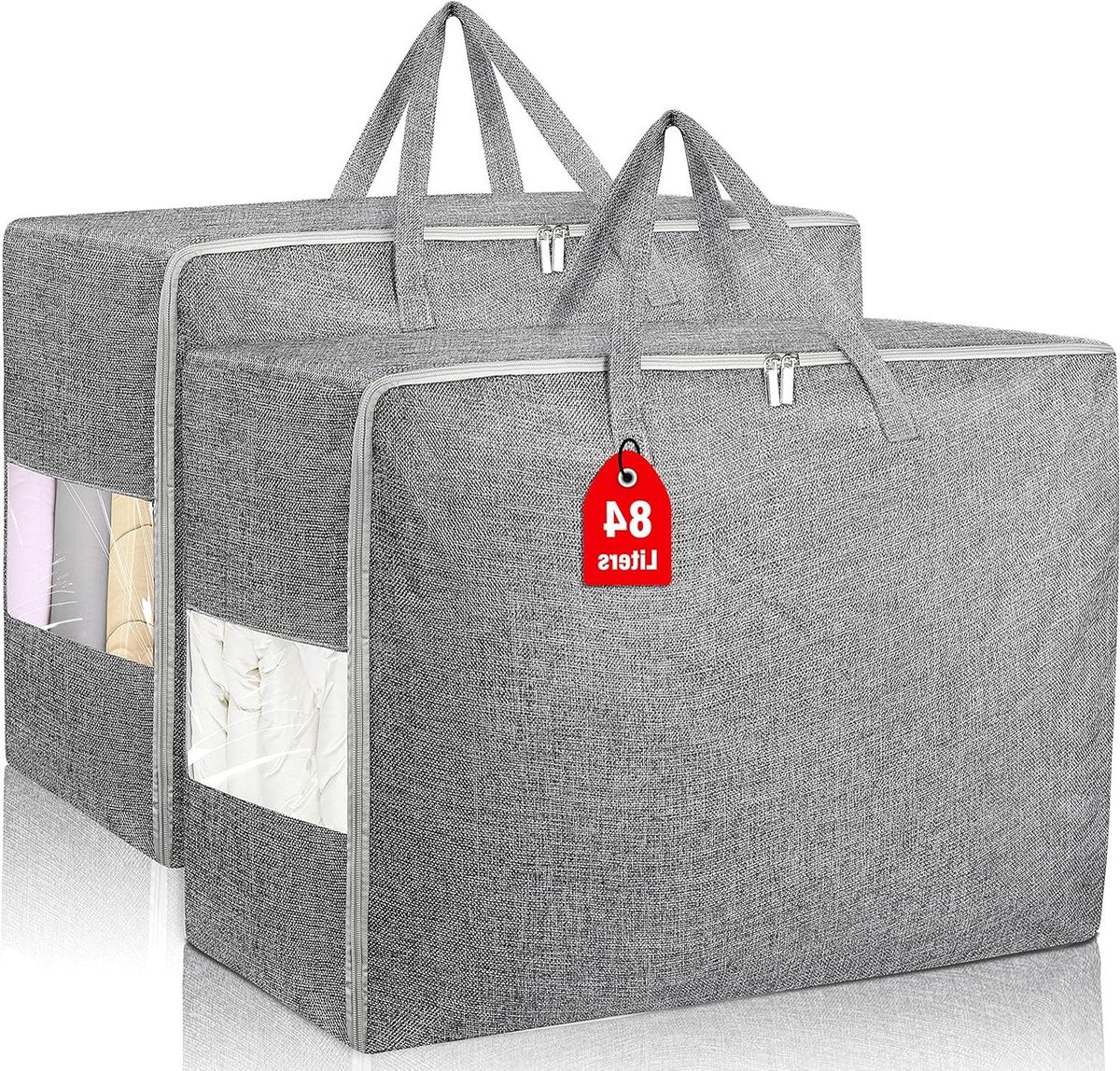 Grote Opbergzakken - Opbergboxen Dekbed - Kleding Opbergen - Dubbele Ritssluiting - 84L - Grijs
