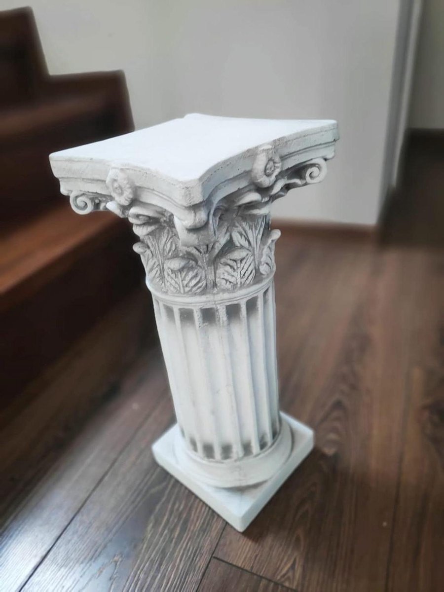 Decoratieve Zuil - Buiten Zuil Binnen Zuil - Tuin Decoratie - Gereconstitueerde Steen - 46cm Hoog - Wit Grijs Zwart