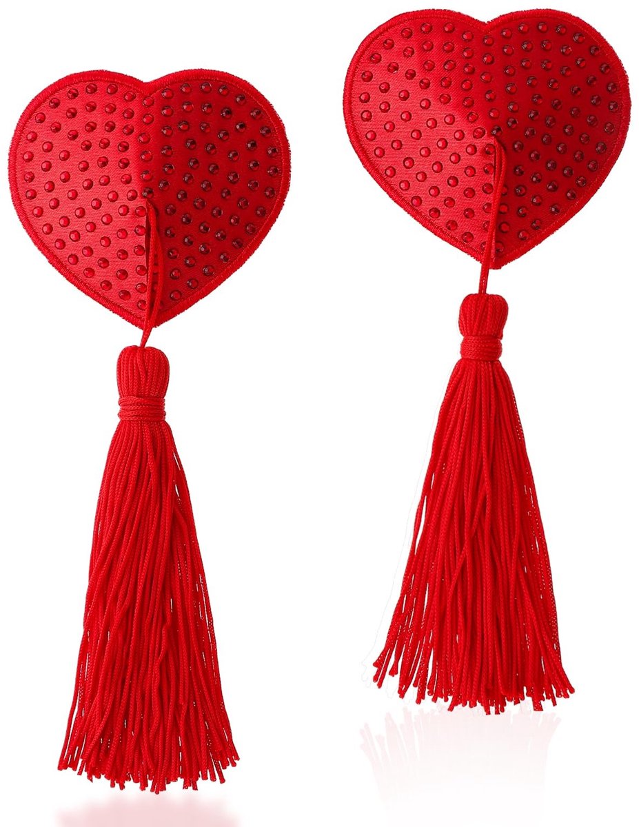 Allecto - Bloemblaadjes Borst Covers - Hartvormige Plakbh's - Rood - Glitters - Ademend materiaal - Geschikt voor vrouwen