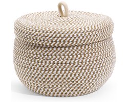 Allecto - Opbergmand - Katoenen Touw - Handgemaakt en Uniek - 21x21x17 cm - Lichtgewicht en Praktisch - Geschikt voor Bureau en Badkamer - Beige