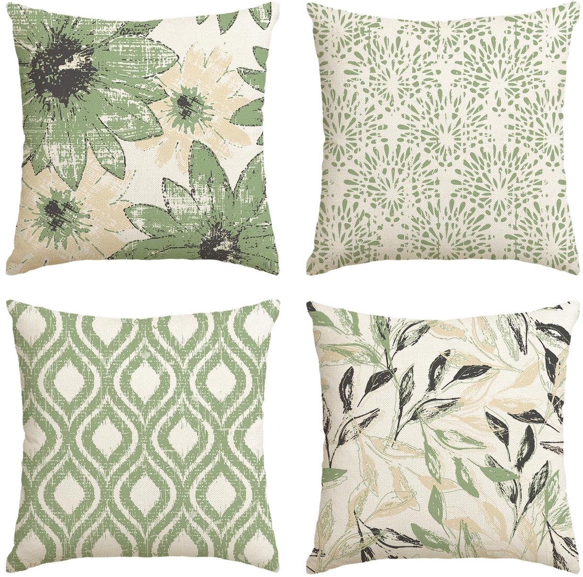 Allecto - Groen Retro Kussenhoezen - 4-delige set - Modern design - 40x40 cm - Seizoensgebonden decoratie - Geschikt voor woonkamer en slaapkamer