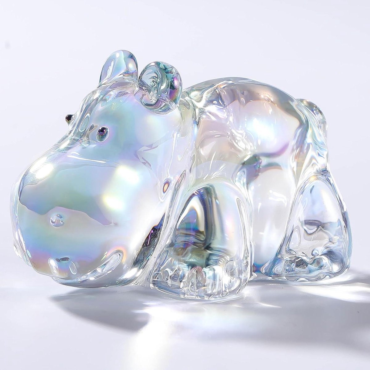 Kristallen Nijlpaard Beeldje - Glazen Dieren Figuur - Bureau Decoratie - Handgemaakt K9 Kristal - 1 stuk - AB Kleur