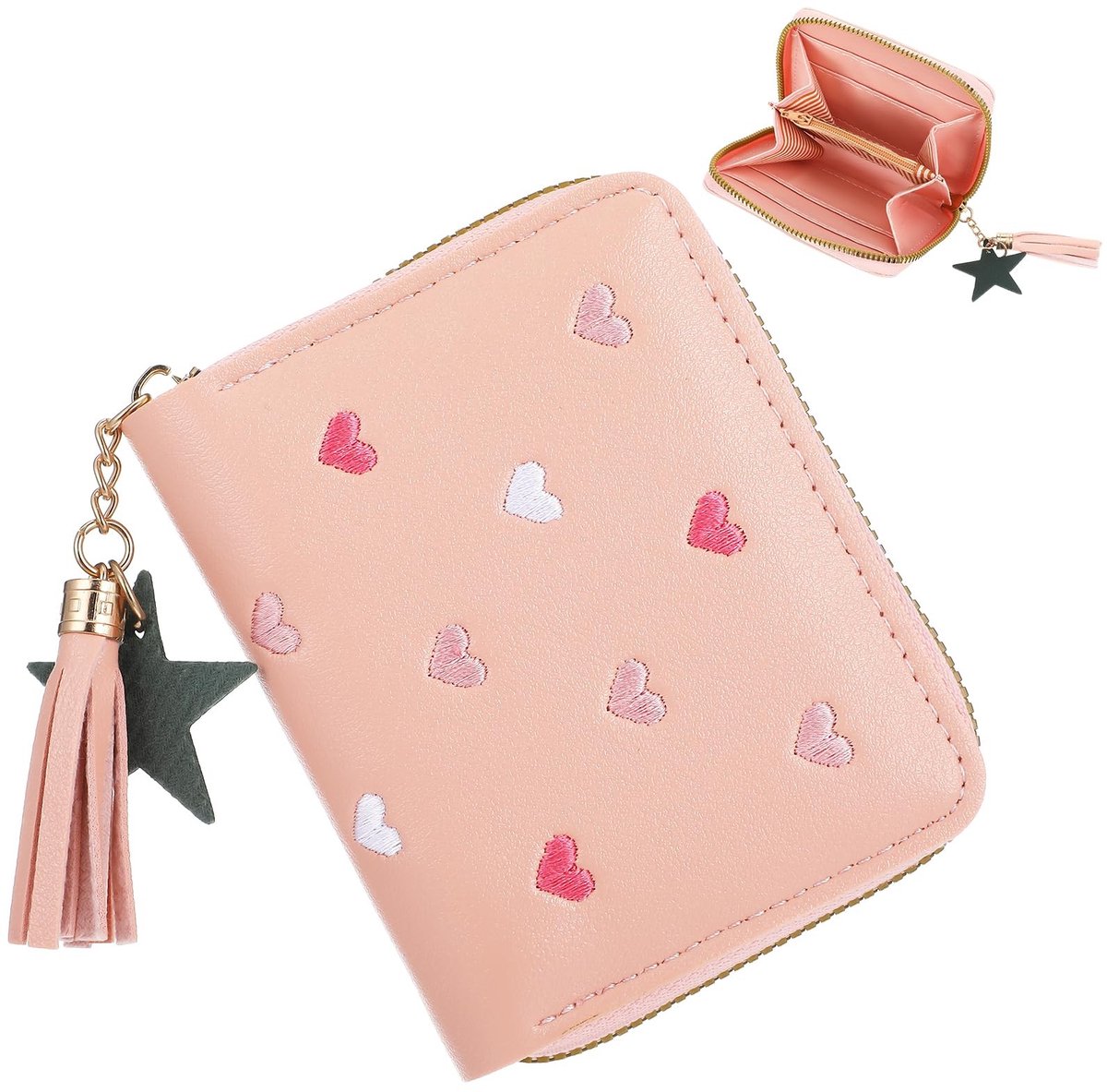 Allecto - Zipper Wallet - Kinderen - Handig en stijlvol - Roze - Hartjes - Perfect voor meisjes - Mini formaat
