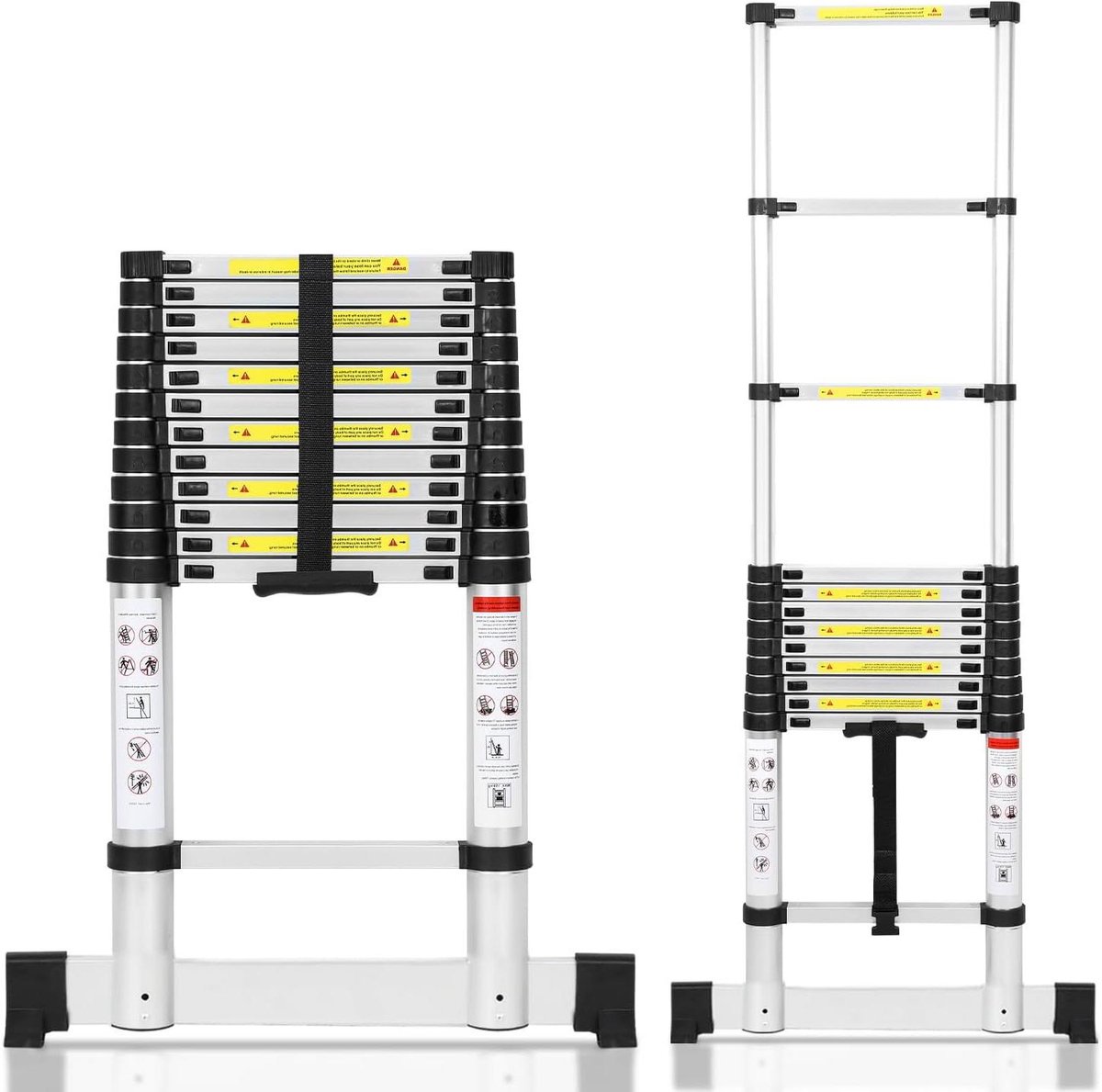Aluminium Telescopische Ladder - Uittrekbare Ladder - Huishoudelijke Klussen - Stabilisator Stangen - 38 Meter - Zilver