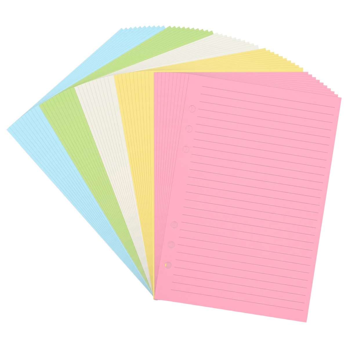 Allecto - A5 Lined Refill Paper - Multicoloured Lined Pages - 50 Sheets/100 Pages - 6 Hole Perforated - Writing Paper - Notebook Journal Planner Or...