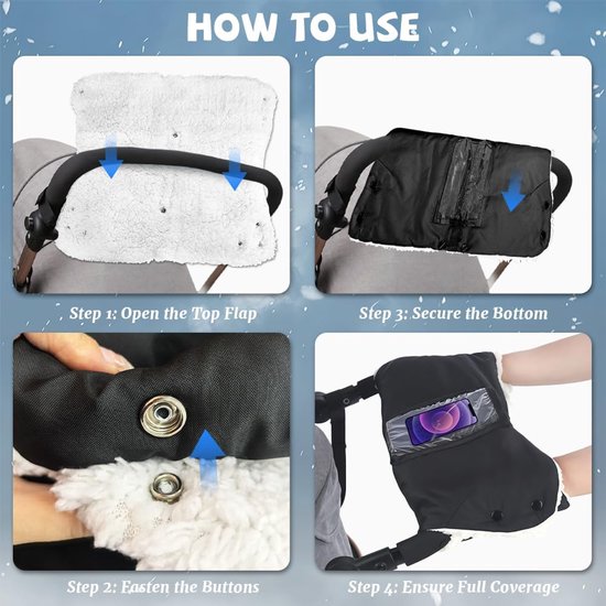 Handwarmer Handschoenen - Babyhandschoenen Kinderwagen - Baby Warm Houden - Eendelig Ontwerp - 30 x 23 cm - Zwart — afbeelding 3