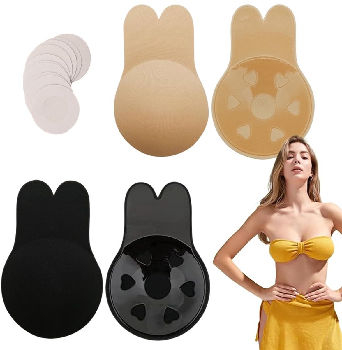 Allecto - Invisible Adhesive Nipple Pads - Herbruikbaar - Zwart - Silicone Nipple Pads - Perfect voor onder kleding - 2 paar + 5 paar