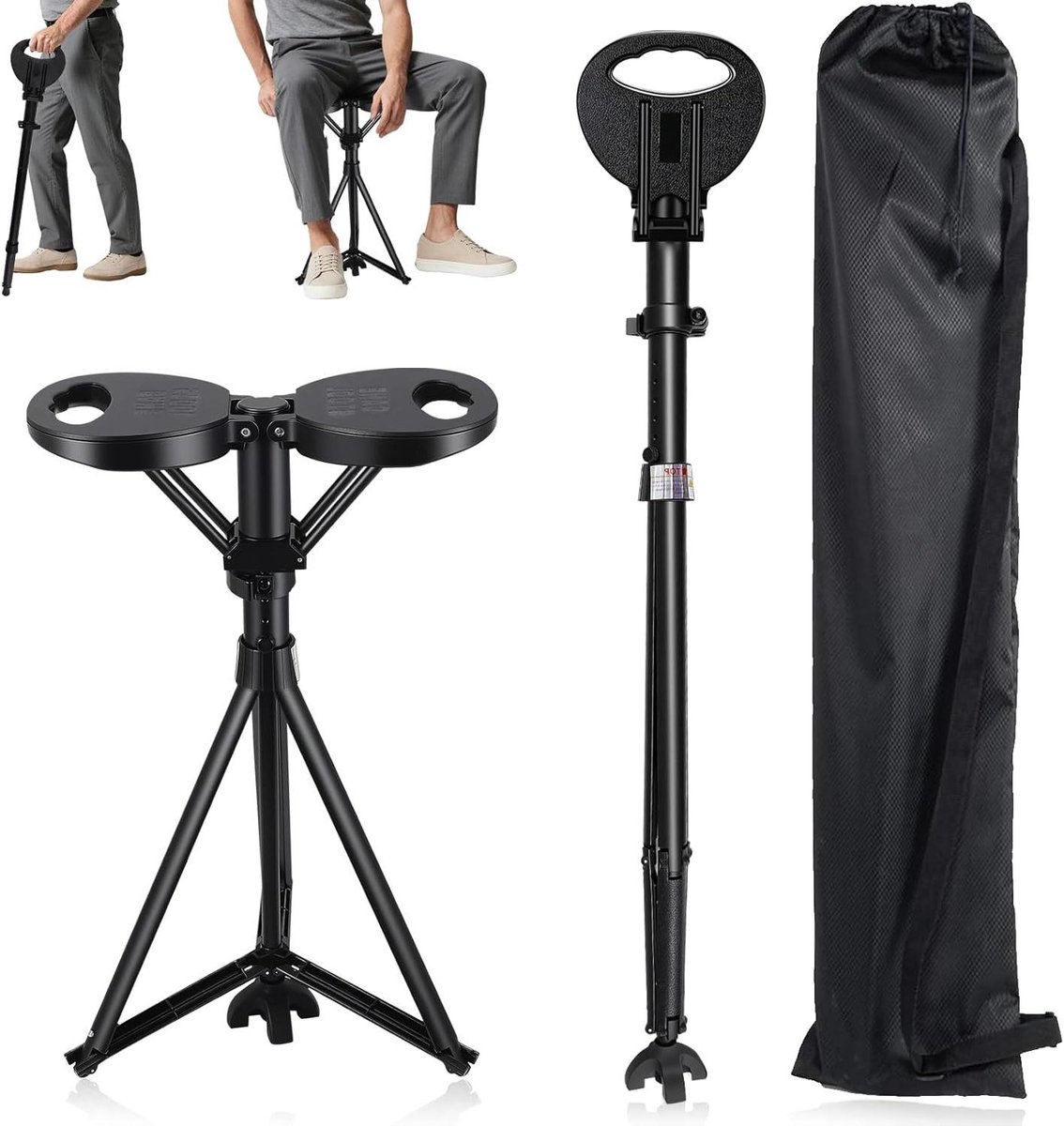 Stoel Wandelstok - Zitstok Stok - Rust Moment - Ingeklapt - One Size - Zwart