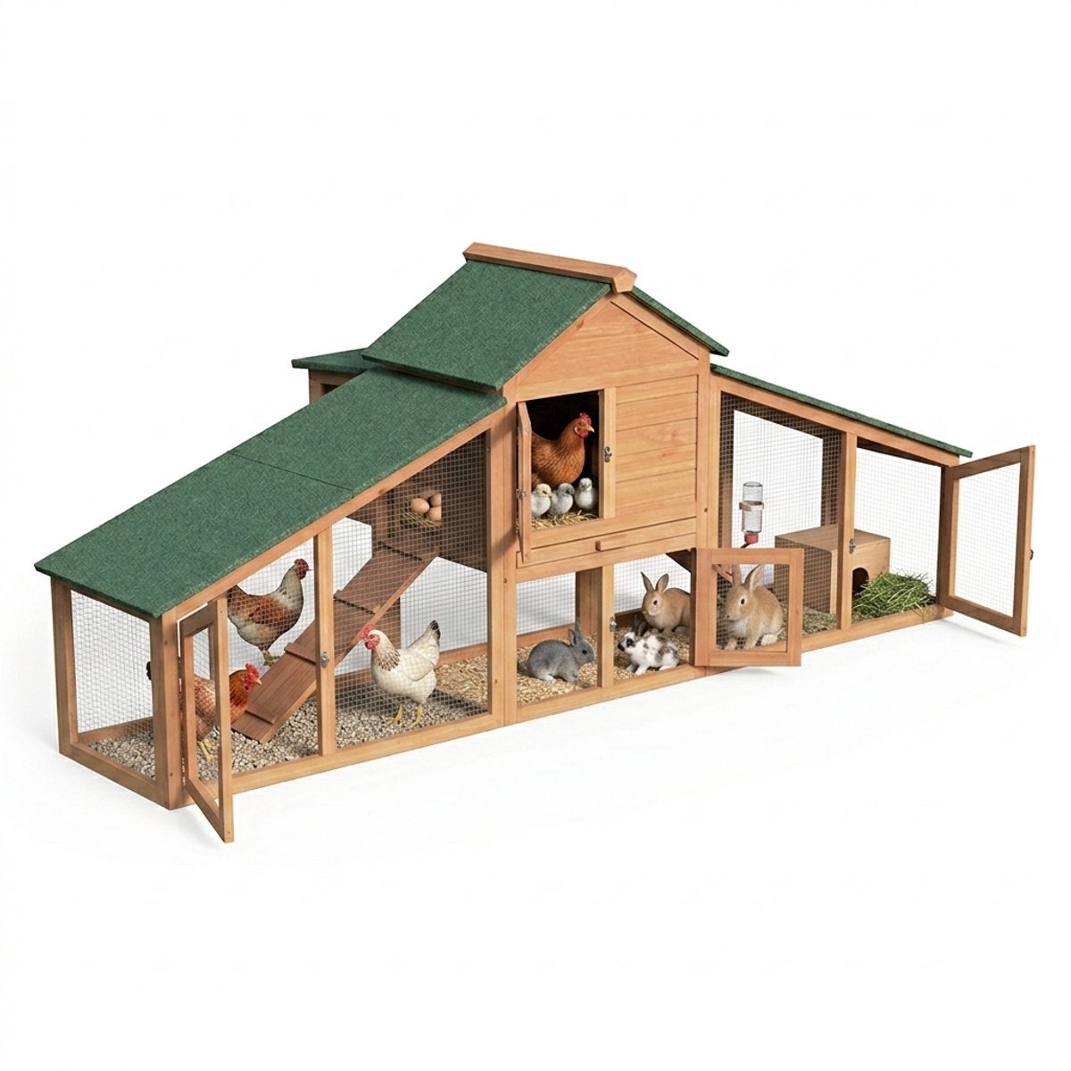 KAD® Kippenhok Met Ren - Kippenhok Kunststof - Kippenhok - Bruin - 211cm x 85cm x 85cm