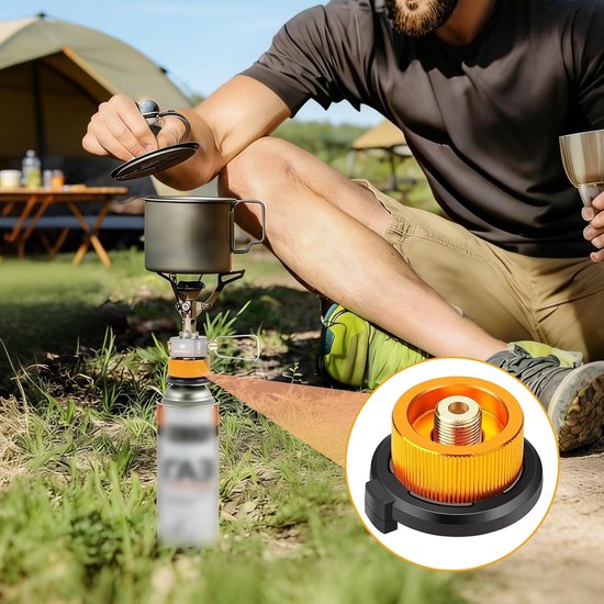 2-delige gaspatronen-adapterset, universele gasadapter voor campingkooktoestellen en gaspatronen, compacte adapterset voor picknick, outdoor, wandelen en reizen — afbeelding 2
