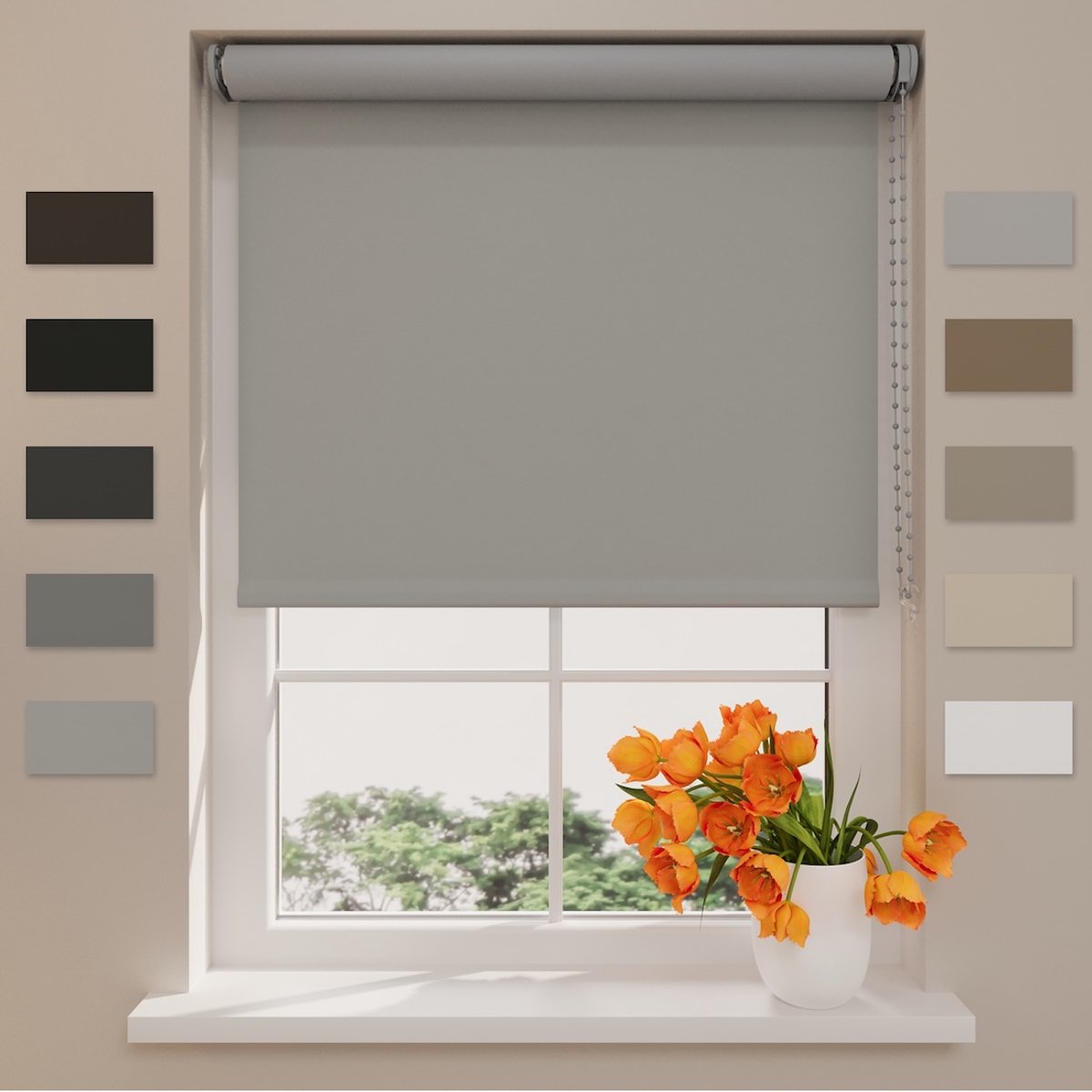 DTCH® Rolgordijn Verduisterend - Easy Match - Cement - 85 x 190 cm - Rolgordijn zonder boren - Maten van 40 t/m 240 cm breed