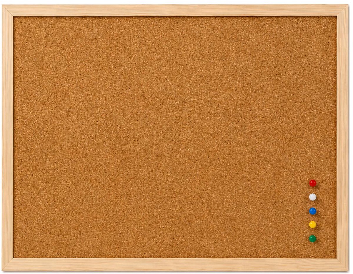Glorex Hobby Prikbord wand - 30 x 40 cm - incl punaises - kurk - memobord - houten frame