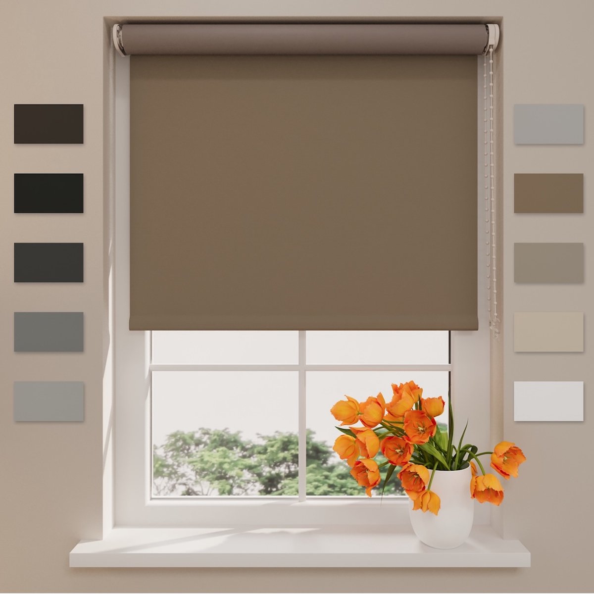 DTCH® Rolgordijn Verduisterend - Easy Match - Bruin - 50 x 190 cm - Rolgordijn zonder boren - Maten van 40 t/m 240 cm breed