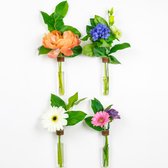 TWILG - Magnetische Muurvaasjes - 4 Stuks - Stek vaasjes - Glas - Cognac leer - Moederdag - Stekjes - Moderne vaas - Stekstation - Wandvaas - Droogbloemen - Reageerbuisjes