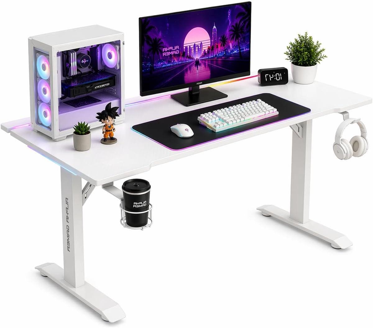 Gaming Bureau - Werkbureau PC - Gaming Setup - Met RGB Verlichting - 140 x 72 cm - Wit