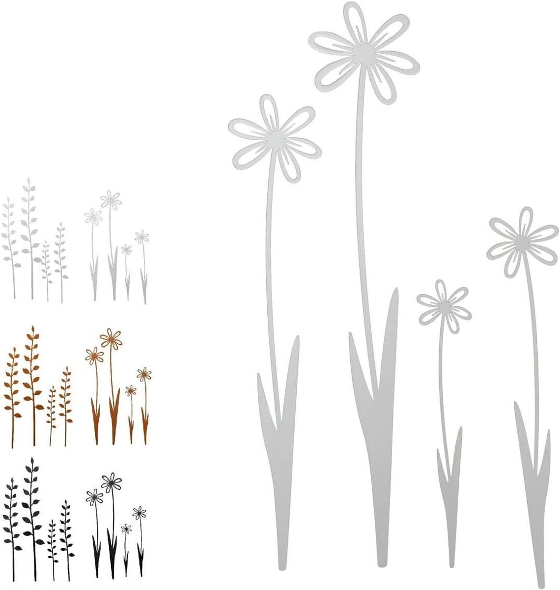 Tuinstekers Bloemen - Bloemenstekers Metaal - Tuin Decoratie - Set van 4 - 15-30 cm Hoog - Wit