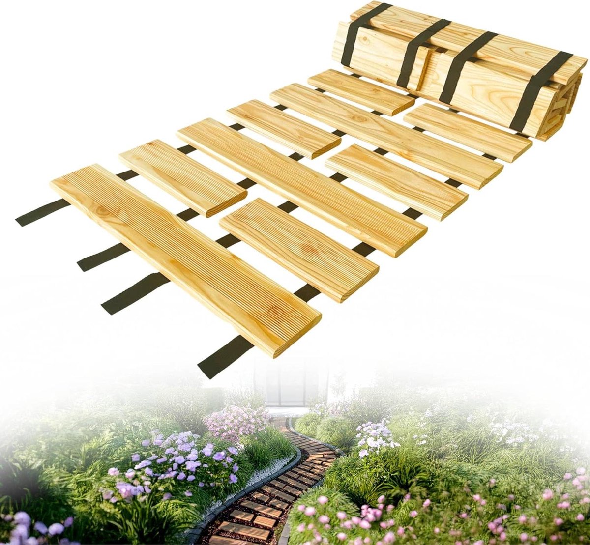 Tuinpad Larikshout - Houten Looppad - Tuinieren en Decoratie - Oprolbaar en Antislip - 50 x 600 cm - Natuur