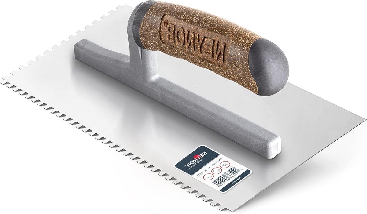 Tandlepel Tegelgereedschap - Tegellijmkam Spatel - Tegels Leggen - Ergonomische Kurkgreep - 4 x 4 mm - Bruin