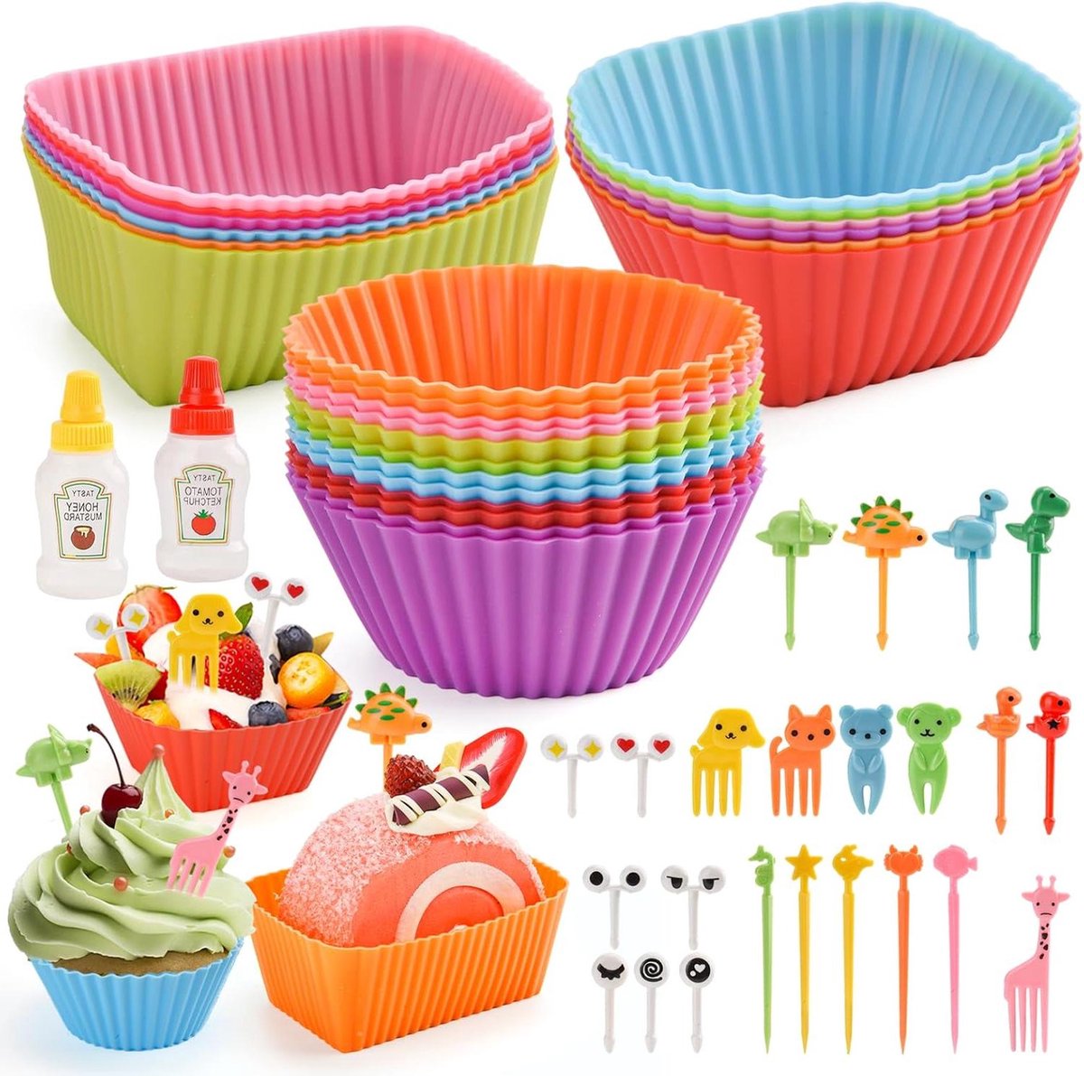 Bakvormpjes Siliconen - Muffin Cups - Bakken Thuis - Herbruikbaar - 72 stuks - Multicolor