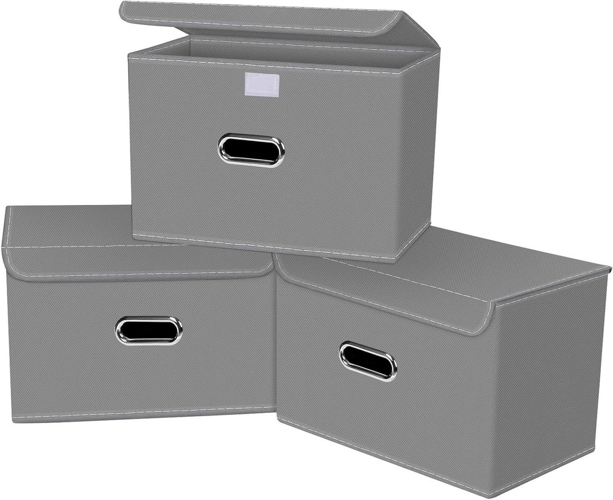 Opbergdozen - Opbergbakken Manden - Kleding Opbergen - Met Deksel - 3 stuks - Grijs