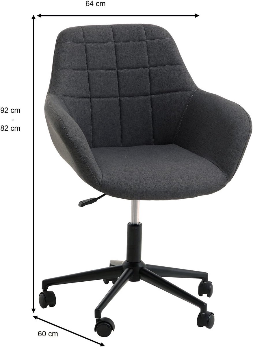 Draaibare bureaustoel - Comfortabele stoel - Thuiswerken - In hoogte verstelbaar - 68 x 82-88 x 62 cm - Donkergrijs thumbnail 6