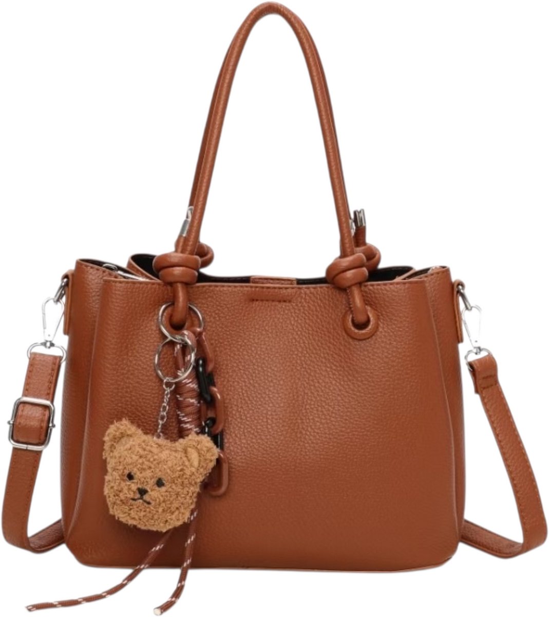 L'aphrodite - handtas - lange draagriem - 3 vakken - afneembare charm - camel